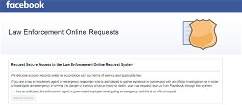 These standards do not relate to: (a) access to records for purposes of national security; (b) access to records after the initiation and in the course of a criminal prosecution;. . Facebook law enforcement portal preservation request